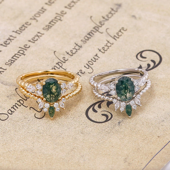 Wholesale Geometric Light Luxury Style Inlaid Zircon S925 Silver Plated 14K Gold Aquagate Twopiece Women's Ring