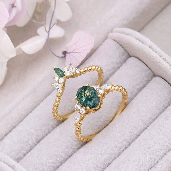 Wholesale Geometric Light Luxury Style Inlaid Zircon S925 Silver Plated 14K Gold Aquagate Twopiece Women's Ring