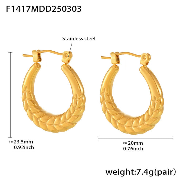 Wholesale Geometric Light Luxury Style Stainless Steel Gold Plated Ferris Wheel And Wheat Grain Earrings For Women