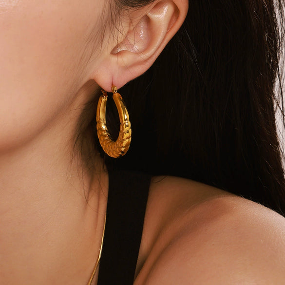 Wholesale Geometric Light Luxury Style Stainless Steel Gold Plated Ferris Wheel And Wheat Grain Earrings For Women