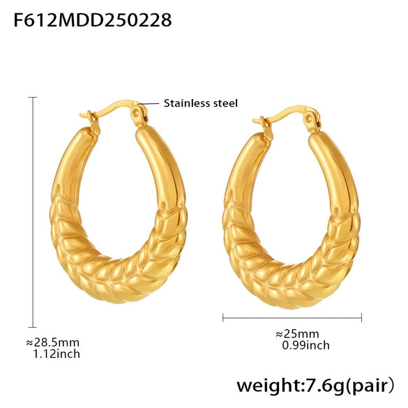 Wholesale Geometric Light Luxury Style Stainless Steel Gold Plated Ferris Wheel And Wheat Grain Earrings For Women