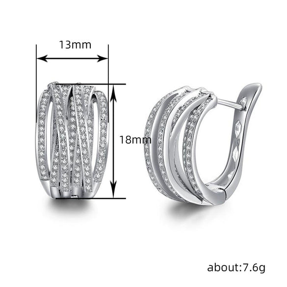 Wholesale Geometric Line Copper Ear Buckle Women's Multilayer Cross Zirconia Elegant Earrings
