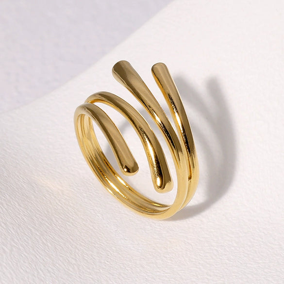 Wholesale Geometric Line Opening Ring In Stainless Steel With Gold Plated Electroplating Simple Cold Style For Women