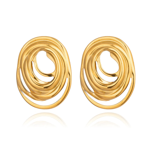 Wholesale Geometric Line Oval Ring Earrings For Women Stainless Steel Pvd Furnace Vacuum Real Gold Plated