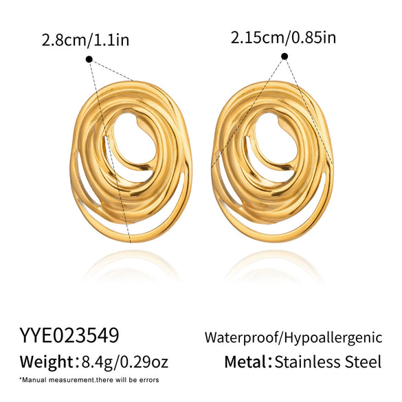 Wholesale Geometric Line Oval Ring Earrings For Women Stainless Steel Pvd Furnace Vacuum Real Gold Plated