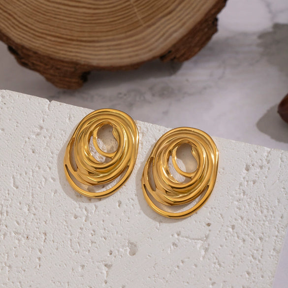 Wholesale Geometric Line Oval Ring Earrings For Women Stainless Steel Pvd Furnace Vacuum Real Gold Plated
