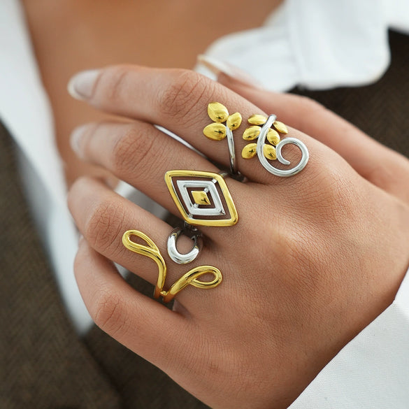 Wholesale Geometric Line Stainless Steel Open Ring With Vacuum Real Gold Plating In Pvd Furnace For Women And Unisex