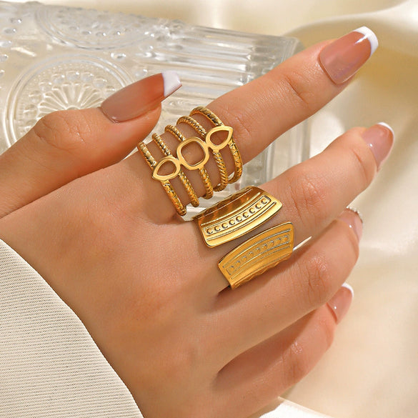 Wholesale Geometric Line Stainless Steel Ring For Women With Ins Style And 18K Gold Plated Electroplating