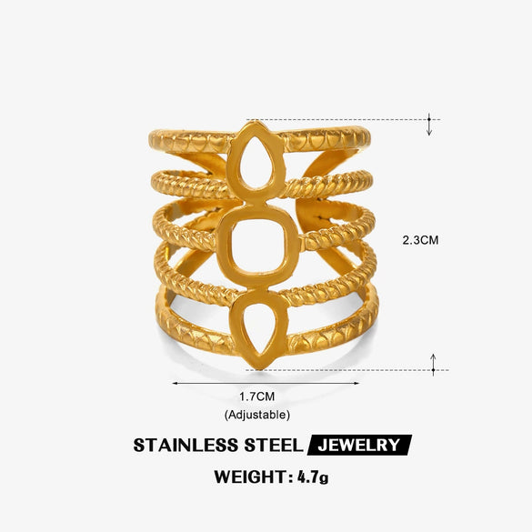 Wholesale Geometric Line Stainless Steel Ring For Women With Ins Style And 18K Gold Plated Electroplating