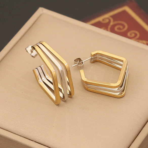 Wholesale Geometric Linear Stainless Steel Earrings With Electroplating For Women