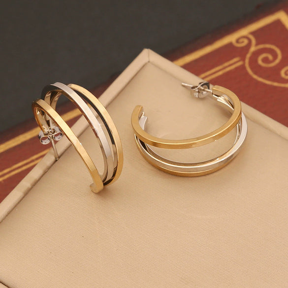 Wholesale Geometric Linear Stainless Steel Earrings With Electroplating For Women