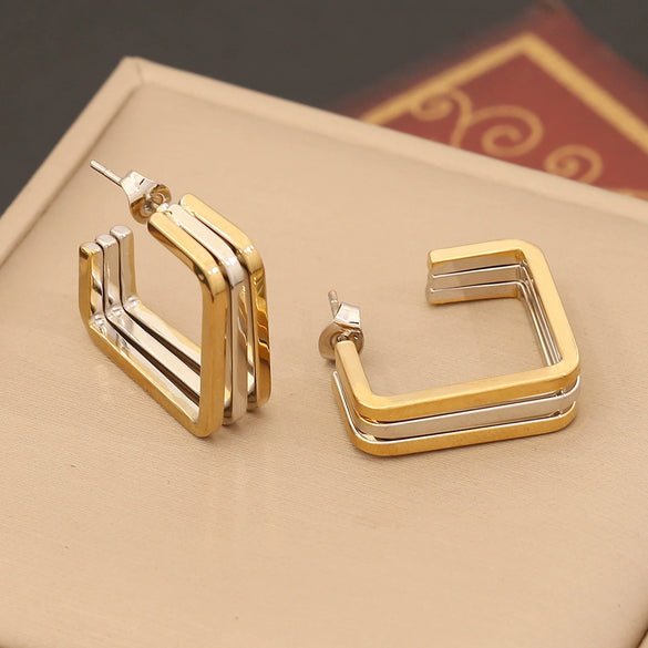 Wholesale Geometric Linear Stainless Steel Earrings With Electroplating For Women
