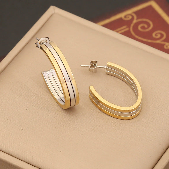 Wholesale Geometric Linear Stainless Steel Earrings With Electroplating For Women