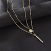 Wholesale Geometric Long Double Layer Round Flash Diamond Necklace For Women Alloy Material With Electroplating Process Simple And Fashionable