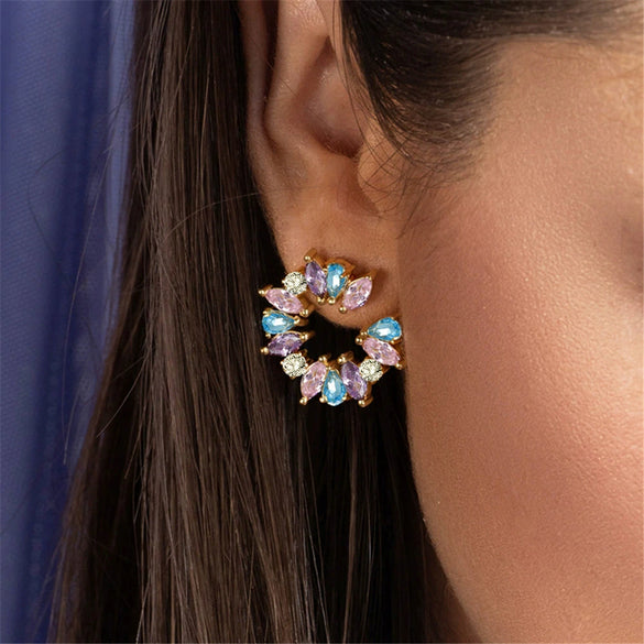 Wholesale Geometric Love Zircon Earrings S925 Silver Electroplated Jewelry
