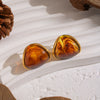 Wholesale Geometric Maillard Coffeecolored Curved Resin And Stainless Steel Earrings With Pvd Furnace Vacuum Real Gold Plating For Women