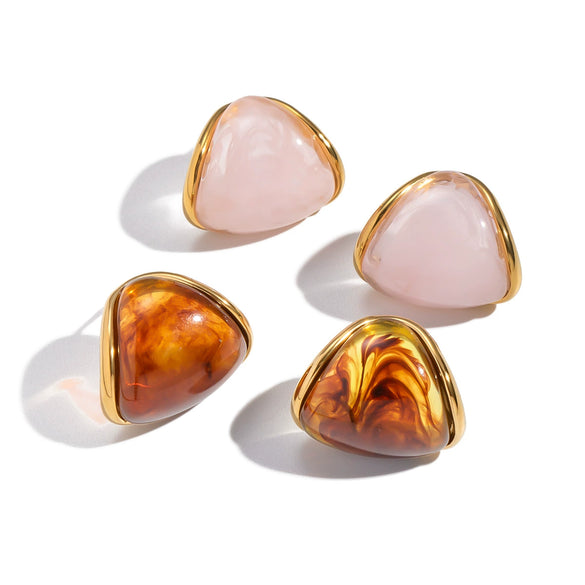 Wholesale Geometric Maillard Coffeecolored Curved Resin And Stainless Steel Earrings With Pvd Furnace Vacuum Real Gold Plating For Women