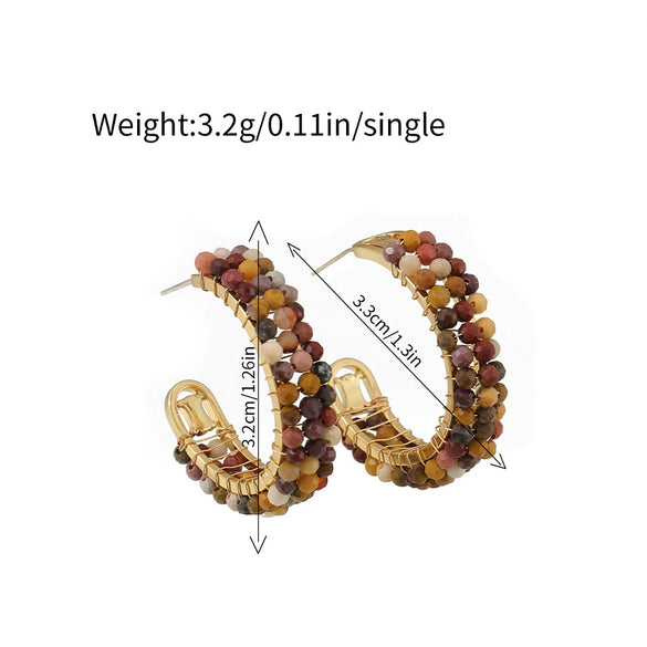 Wholesale Geometric Maillard Style Cshaped Natural Stone Earrings With 925 Silver Needles And Electroplating For Women