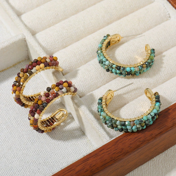 Wholesale Geometric Maillard Style Cshaped Natural Stone Earrings With 925 Silver Needles And Electroplating For Women