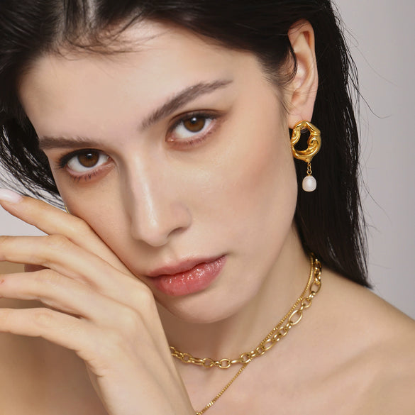 Wholesale Geometric Medieval Baroque Freshwater Pearl And Stainless Steel Electroplated Earrings Unisex Ins Style Minimalist