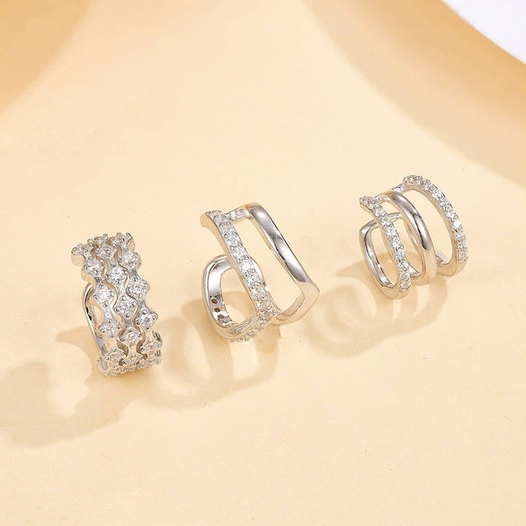 Wholesale Geometric Microinlaid 925 Sterling Silver Ear Clip Earrings Electroplated Fashion Simple Personality Trend Sweet Cool
