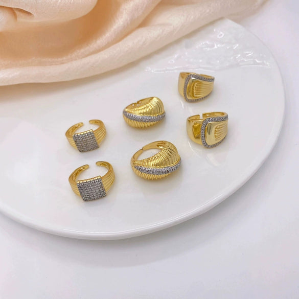 Wholesale Geometric Microinlaid Zircon Adjustable Opening Ring Copper Plated 18K Gold Fashion Jewelry