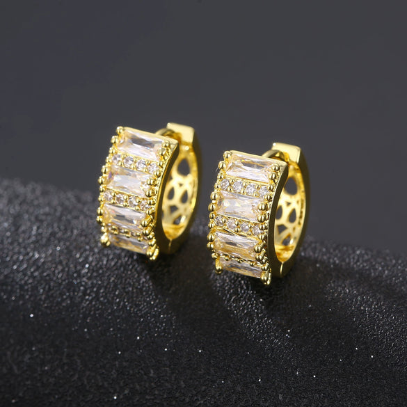 Wholesale Geometric Microinlaid Zircon Ear Buckle Women's Earrings Made Of Environmental Protection Copper With Electroplating Treatment