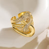 Wholesale Geometric Micropaved Copper 18K Gold Plated Zircon Opening Ring For Women