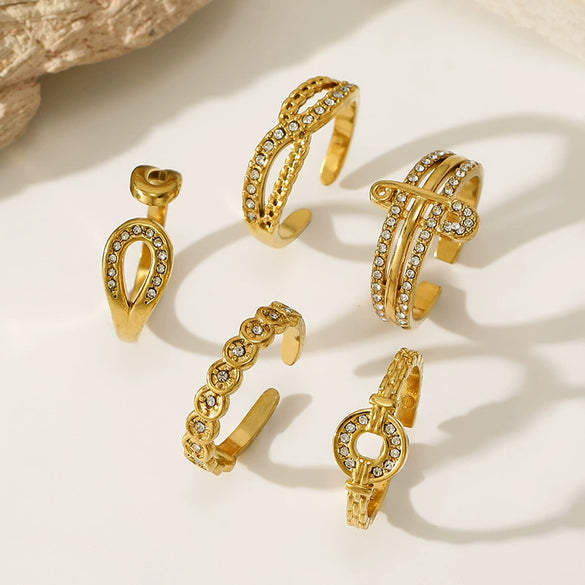 Wholesale Geometric Minimalist Gold Diamondencrusted Adjustable Titanium Steel Ring With Water Dropshaped Opening For Women And Men Polished Electroplated
