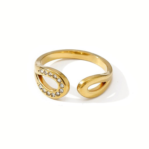 Wholesale Geometric Minimalist Gold Diamondencrusted Adjustable Titanium Steel Ring With Water Dropshaped Opening For Women And Men Polished Electroplated