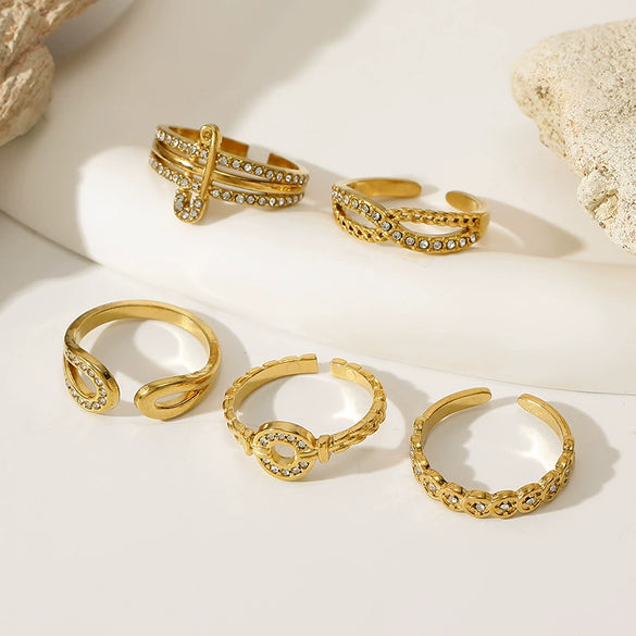 Wholesale Geometric Minimalist Gold Diamondencrusted Adjustable Titanium Steel Ring With Water Dropshaped Opening For Women And Men Polished Electroplated