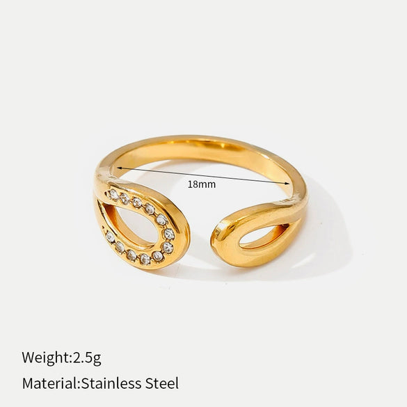 Wholesale Geometric Minimalist Gold Diamondencrusted Adjustable Titanium Steel Ring With Water Dropshaped Opening For Women And Men Polished Electroplated
