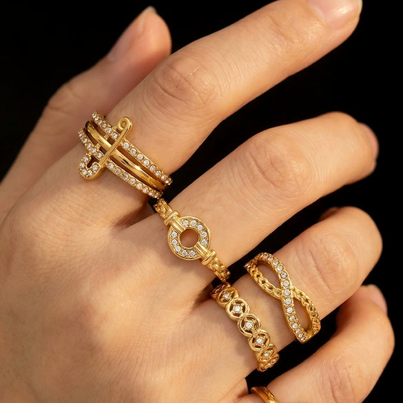 Wholesale Geometric Minimalist Gold Diamondencrusted Adjustable Titanium Steel Ring With Water Dropshaped Opening For Women And Men Polished Electroplated