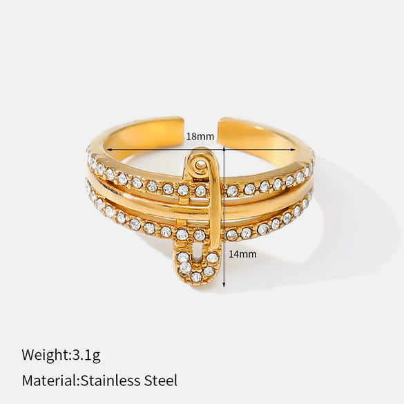 Wholesale Geometric Minimalist Gold Diamondencrusted Adjustable Titanium Steel Ring With Water Dropshaped Opening For Women And Men Polished Electroplated