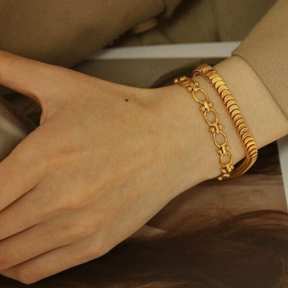 Wholesale Geometric Minimalist Oshaped Dot Stainless Steel 18K Gold Plated Handmade Bracelet For Women