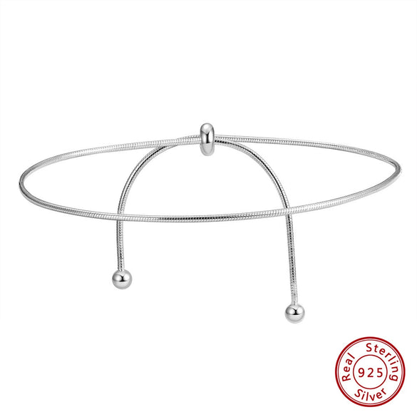 Wholesale Geometric Minimalist Women's S925 Sterling Silver Anklet With Solid Round Snake Chain