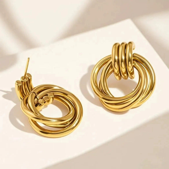 Wholesale Geometric Multilayer Titanium Steel Earrings Electroplated Light Luxury Fashion Jewelry