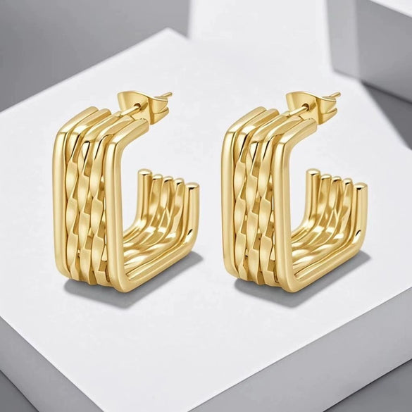 Wholesale Geometric Multilayer Titanium Steel Earrings Electroplated Light Luxury Fashion Jewelry