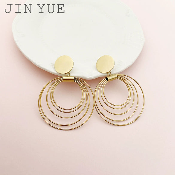 Wholesale Geometric Multiring Vortex Hollow Stainless Steel Electroplated Real Gold High Color Retaining Earrings
