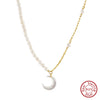 Wholesale Geometric Natural Freshwater Pearl S925 Sterling Silver Crescent Pendant Necklace With Electroplating For Women