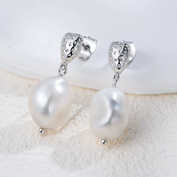 Wholesale Geometric Natural Pearl Inlaid S925 Sterling Silver Earrings For Women