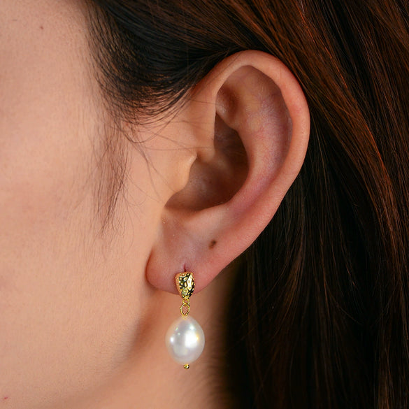 Wholesale Geometric Natural Pearl Inlaid S925 Sterling Silver Earrings For Women