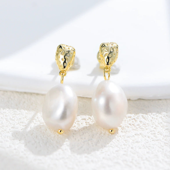Wholesale Geometric Natural Pearl Inlaid S925 Sterling Silver Earrings For Women