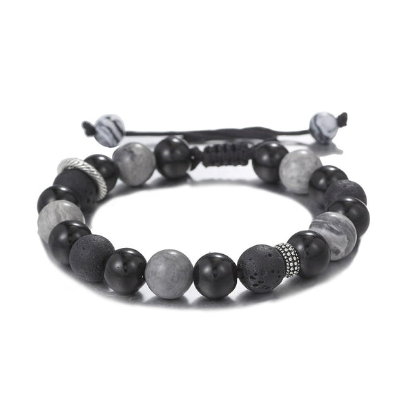 Wholesale Geometric Natural Stone Copper Set Zircon Beaded Woven Adjustable Handmade Electroplated Bracelet Unisex