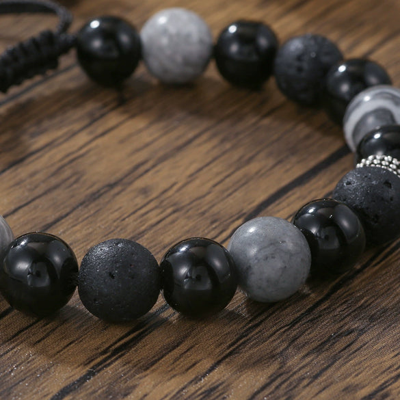 Wholesale Geometric Natural Stone Copper Set Zircon Beaded Woven Adjustable Handmade Electroplated Bracelet Unisex