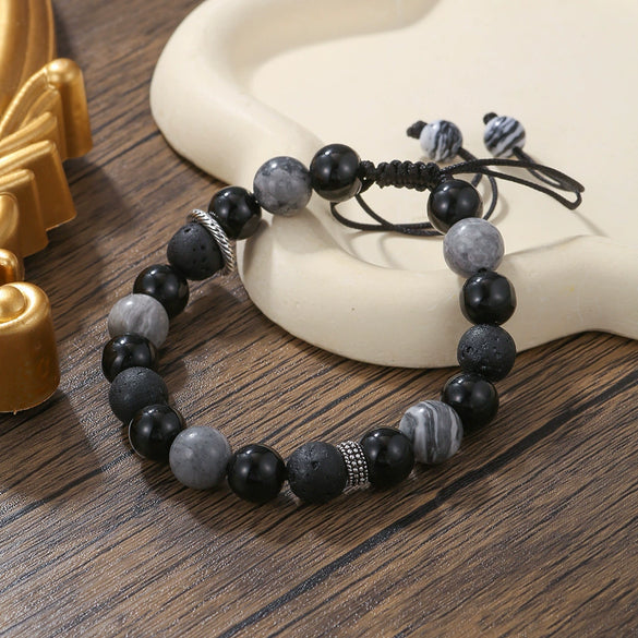 Wholesale Geometric Natural Stone Copper Set Zircon Beaded Woven Adjustable Handmade Electroplated Bracelet Unisex