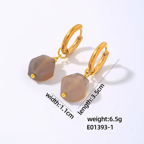 Wholesale Geometric Natural Stone Earrings For Women Copper Electroplated Light Luxury Simple Niche Design