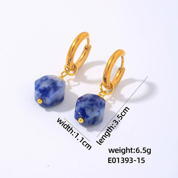 Wholesale Geometric Natural Stone Earrings For Women Copper Electroplated Light Luxury Simple Niche Design