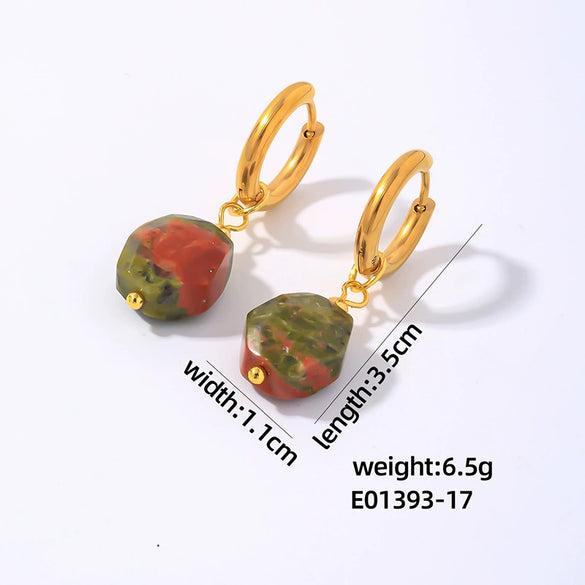 Wholesale Geometric Natural Stone Earrings For Women Copper Electroplated Light Luxury Simple Niche Design