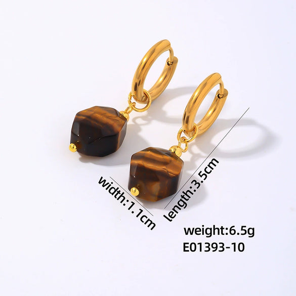 Wholesale Geometric Natural Stone Earrings For Women Copper Electroplated Light Luxury Simple Niche Design